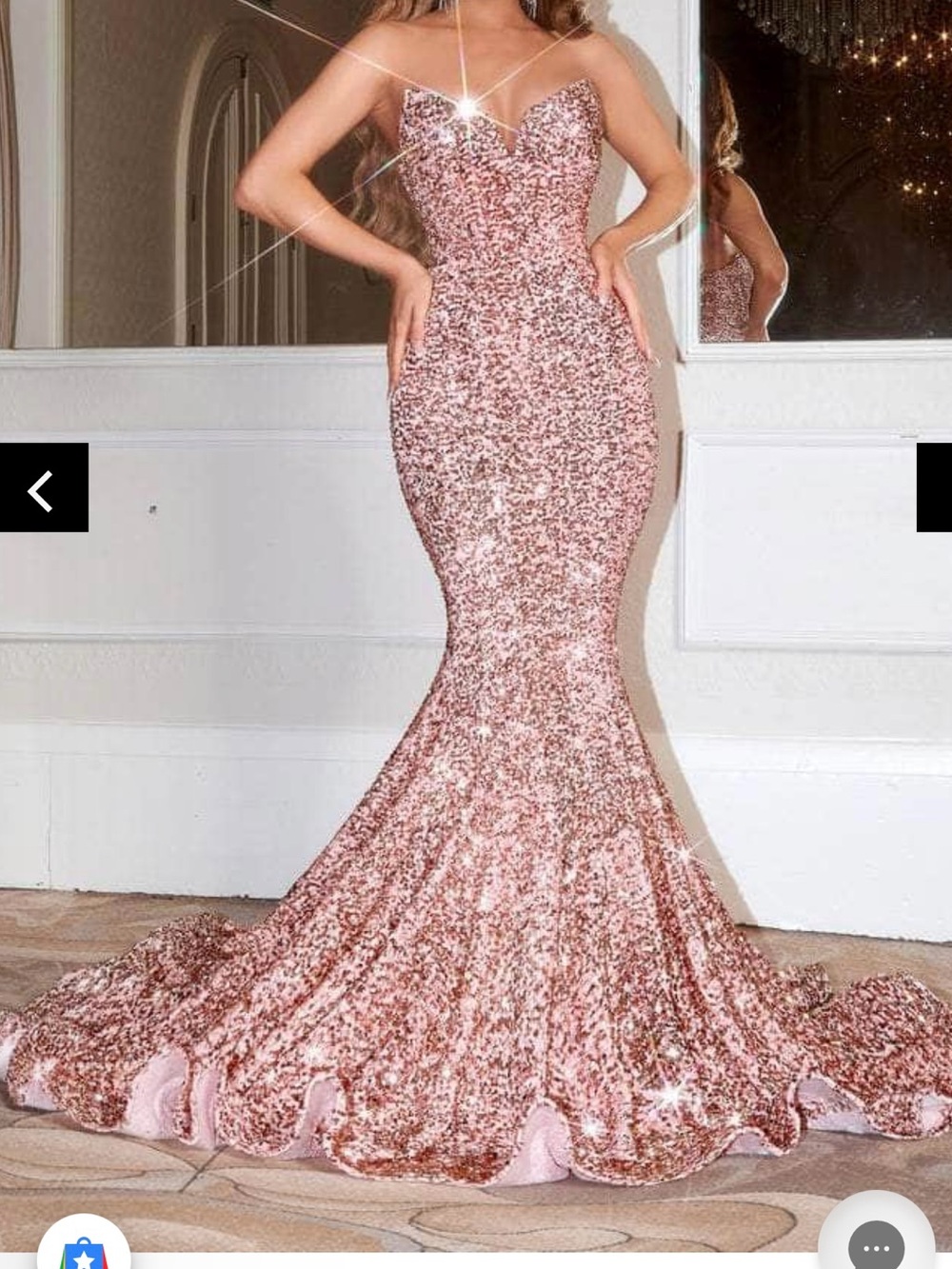 Portia and Scarlett Rose Gold Sequin Mermaid Gown